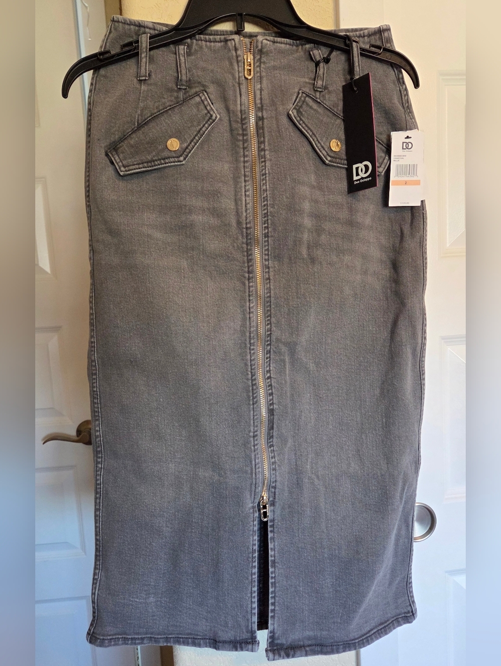 Dee Ocleppo Gray Front-Zip Denim Skirt